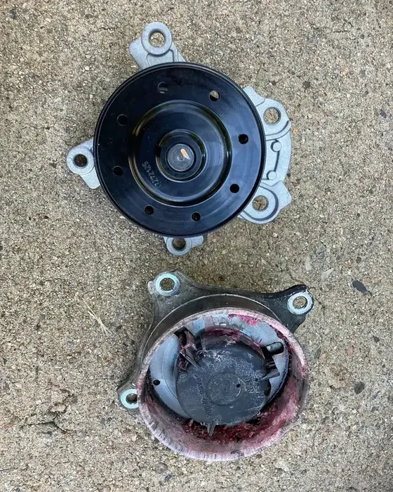 Water pump replacement, old and new part